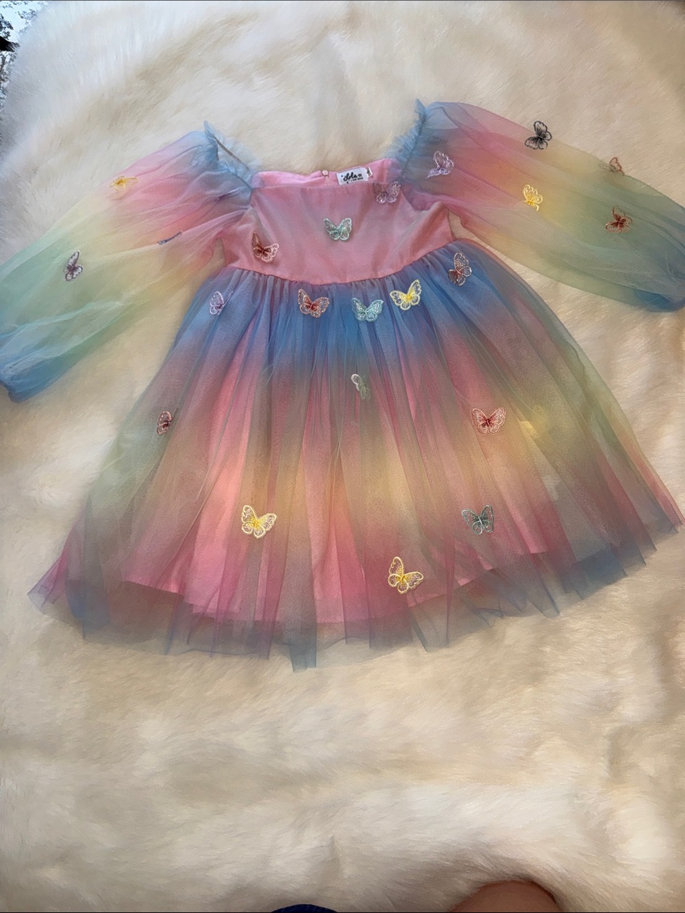 NWOT! Lola + The Boys Rainbow Butterfly Tulle Dress - Pink, Blue, Yellow, Green